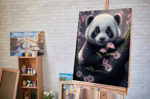 Malowanie po numerach Panda 40x50 Płótno + Farby + Pędzle