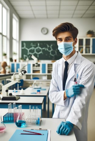 Biały FARTUCH laboratoryjny biały kitel 100% bawełna + OKULARY LABORATORYJNE Biały fartuch medyczny kitel