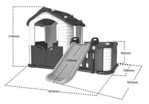 Domek ogrodowy 3w1 dla dzieci Zielony dach + Zjeżdżalnia + Ogródek z płotkiem