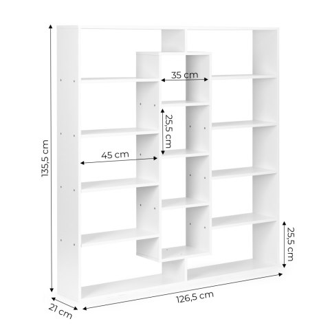 Nowoczesny stojący regał szfka na książki 14 półek biały