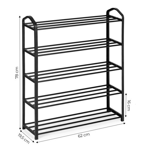 Regał na buty metalowy 5 półek 15 par butów czarny ModernHome