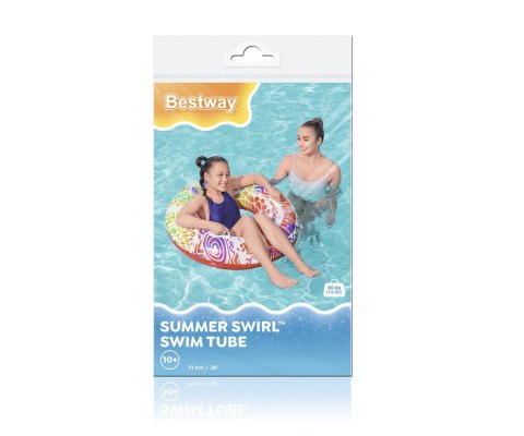 Bestway 36084 Koło do pływania z uchwytami Zawijasy Czerwono-Żółte 91cm