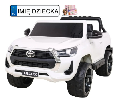 Toyota Hilux na akumulator dla dzieci Biały + Napęd 4x4 + Pilot + 2 bagażniki + Radio MP3 + LED