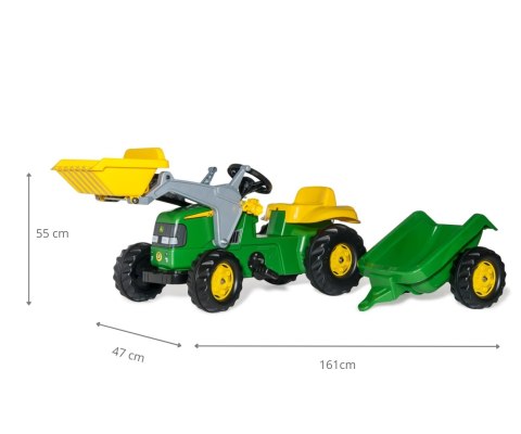 Rolly Toys 023110 Traktor Rolly Kid John Deere z łyżką i przyczepą