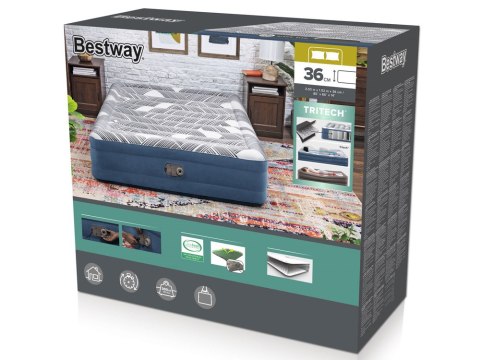 Bestway 2os wygodny materaca Queen 203x152x36cm wbudowana pompka 6712Y