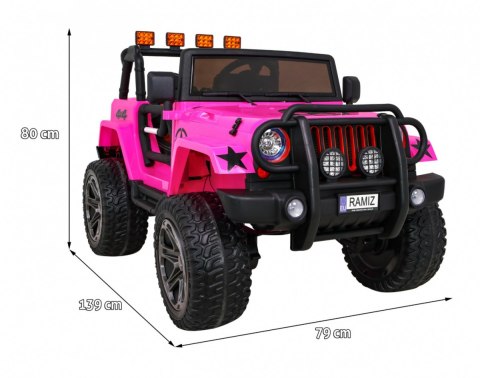 Auto terenowe typu jeep Monster 4x4 dla dzieci Różowy + Pilot + Regulacja siedzenia + Wolny Start + MP3 LED + Bagażnik + Plecak