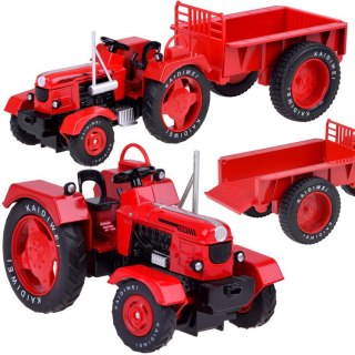 Czerwony Metalowy Traktor z przyczepką Skrętne Gumowe koła 1:18 ZA5202