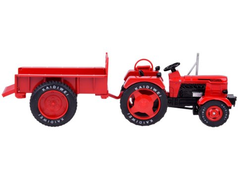 Czerwony Metalowy Traktor z przyczepką Skrętne Gumowe koła 1:18 ZA5202