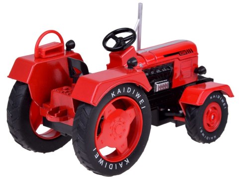 Czerwony Metalowy Traktor z przyczepką Skrętne Gumowe koła 1:18 ZA5202