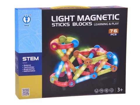 Klocki magnetyczne 3D Kolorowe Podświetlane klocki dla dzieci 76ele ZA5239