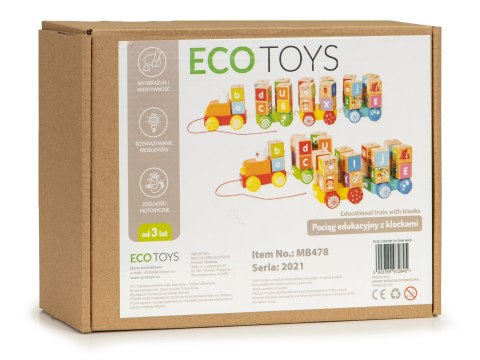 Drewniany pociąg duże klocki edukacyjne alfabet ECOTOYS