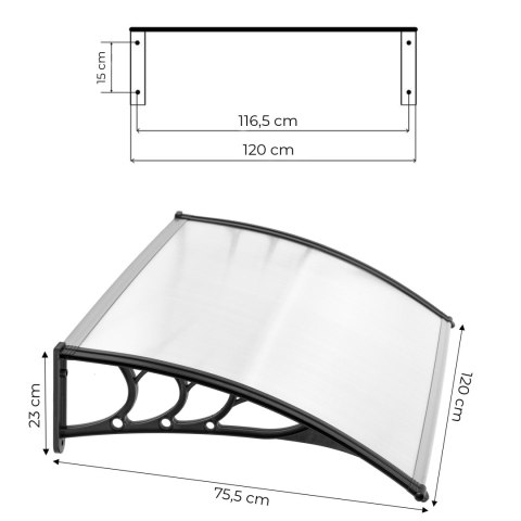 Daszek nad drzwi 120x80 cm zadaszenie osłona poliwęglan ModernHome