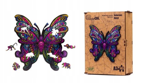 PUZZLE DREWNIANE UKŁADANKA MOTYL KOLOROWY WZORY