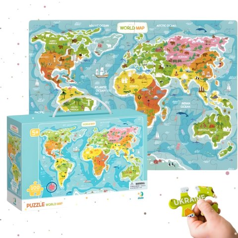 PUZZLE MAPA ŚWIATA 100 ELEMENTÓW DLA MAŁYCH ODKRYWCÓW UKŁADANKA DLA DZIECI