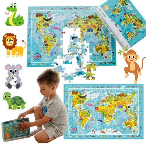 Puzzle Obserw. Mapa Swiata Zwierzat, 80 el. 300133