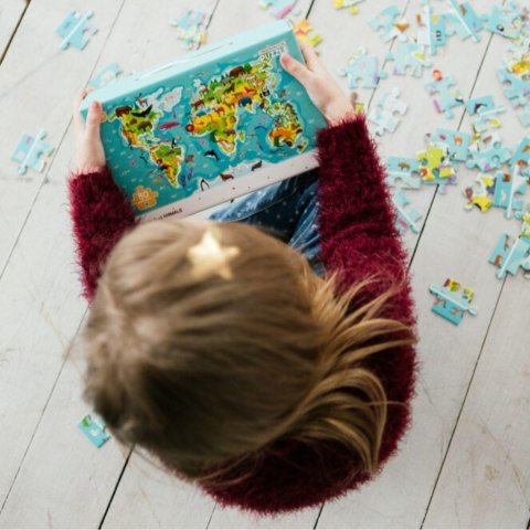 Puzzle Obserw. Mapa Swiata Zwierzat, 80 el. 300133