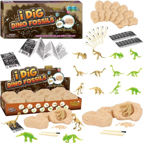 Archaeological excavation -12 dinosaurs/box with single double-headed tool