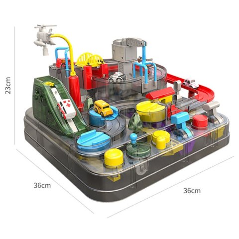 6 Button break through the big adventure transparent model with 3 cars (sound and light version)