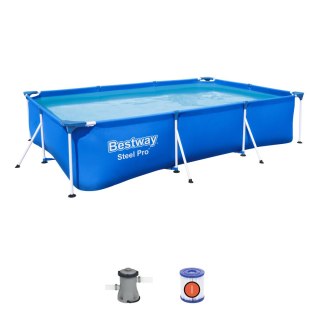 Bestway 56411 BASEN STELAŻOWY STEEL PRO PROSTOKĄTNY Z POMPĄ FILTRACYJNĄ 3.00m x 2.01m x 0.66m