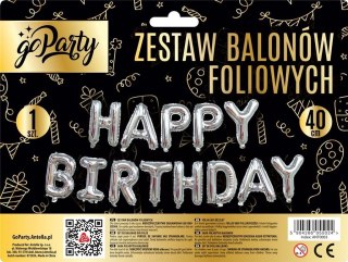 Zestaw balonów foliowych Happy Birthday srebrne