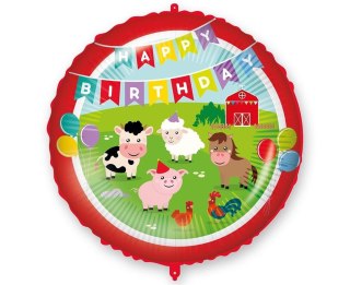 Balon foliowy 46cm Happy Birthday Farmyard