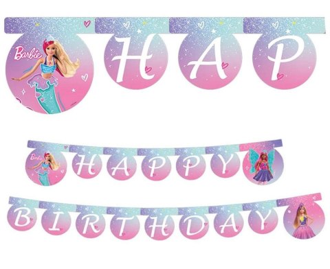 Banner Happy Birthday Barbie Fantasy Mattel 200cm