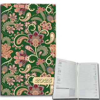 Kalendarz 2025 A6 tygodniowy Paisley kwiaty green