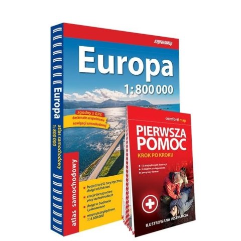 Europa atlas samochodowy 1:800 000+pierwsza pomoc