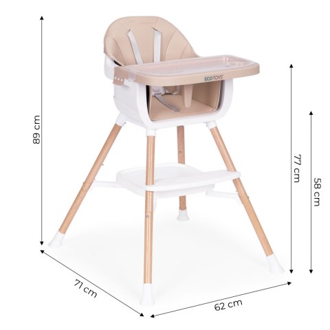 Fotelik krzesełko do karmienia dzieci 2w1 beżowy ECOTOYS