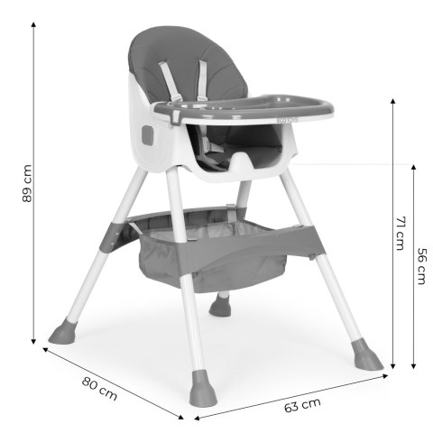 Fotelik krzesełko do karmienia dzieci tacka kosz 5 punktowe pasy szary ECOTOYS