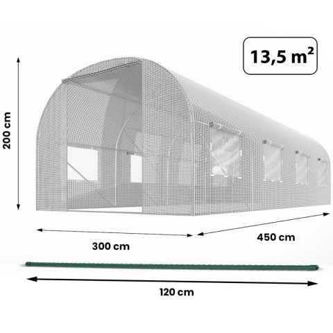 Tunel ogrodowy 3 x 4,5 m (13,5m2) biały Plonos