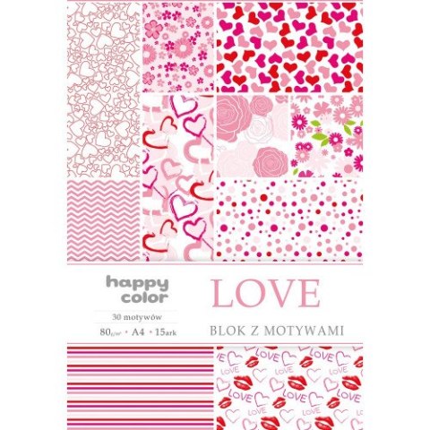 Blok z motywami HAPPY COLOR Love 80g A4 15k. 30 motywów