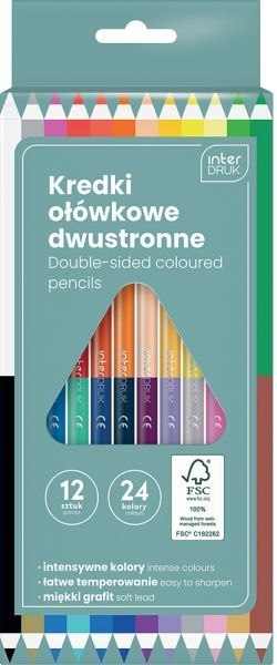 Kredki ołówkowe INTERDRUK trójkątne dwustronne 12/24