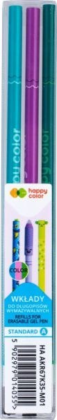 Wkłady do długopisu wymazywalnego HAPPY COLOR Standard A, 0.5mm, miks 3 kol:turkus, fiolet, oliwk