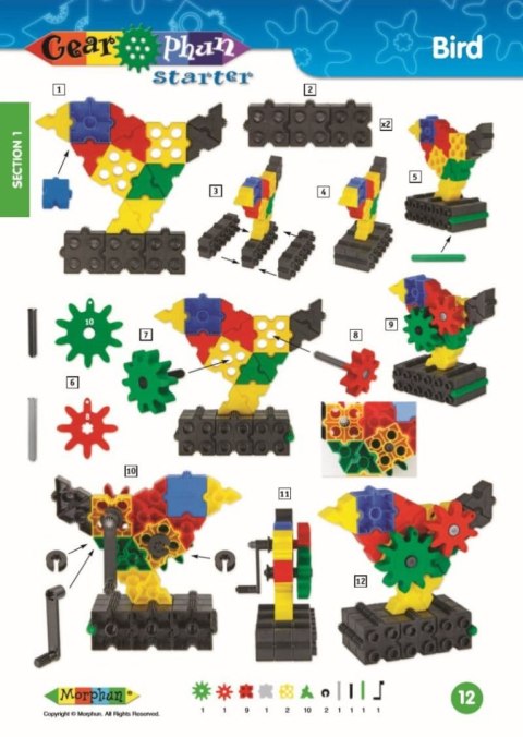 Zestaw klocków konstrukcyjnych Morphun GearPhun 500 el. + Instrukcje 60 str. A4
