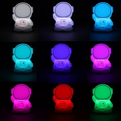 Lampka nocna dla dzieci silikonowa dotykowa miękka 8 LED USB RGB biała astronauta