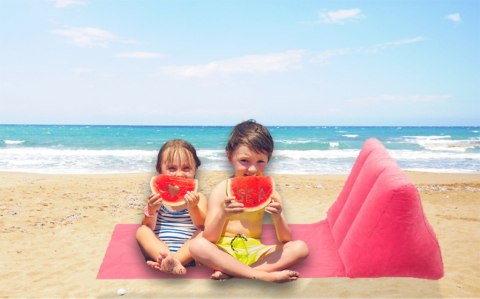 Leżak plażowy mata plażowa z oparciem składany dmuchany różowy