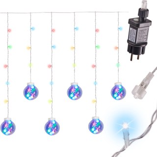 Lampki LED kurtyna kule wiszące świąteczne choinkowe 3m 108LED multikolor ze złączem 8 trybów świecenia