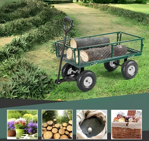 Wózek transportowy ogrodowy 200 kg otwierane burty duże pompowane koła MultiGarden