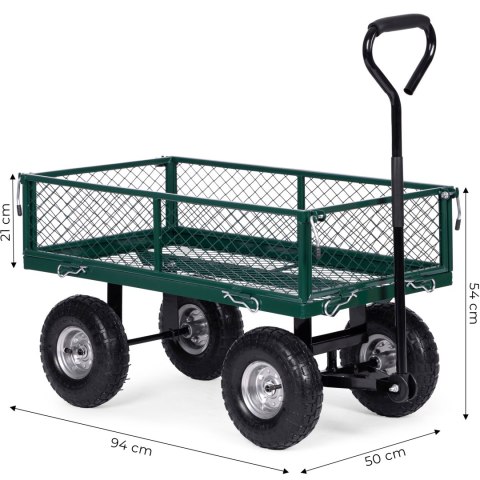 Wózek transportowy ogrodowy 200 kg otwierane burty duże pompowane koła MultiGarden