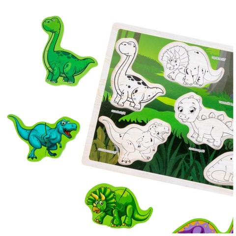 Układanka Drewniana Dinozaury Puzzle Kształty Plansza 12El