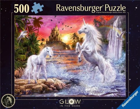 Puzzle 500 świecące - Jednorożce nad rzeką