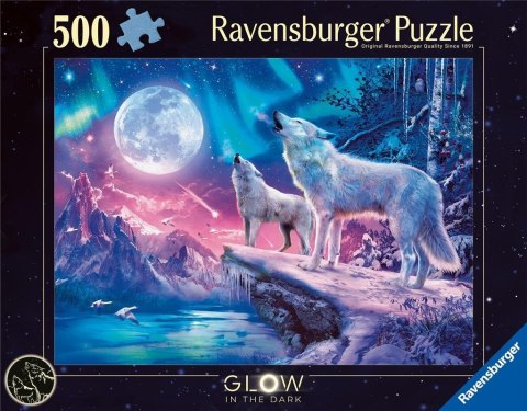 Puzzle 500 świecące - Wilk w zorzy polarnej