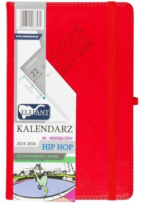 Kalendarz 2024/2026 A5 18M + notes Hip Hop czerw