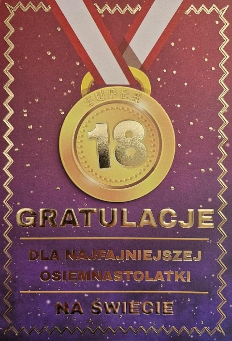 Karnet Urodziny 18 medal damskie