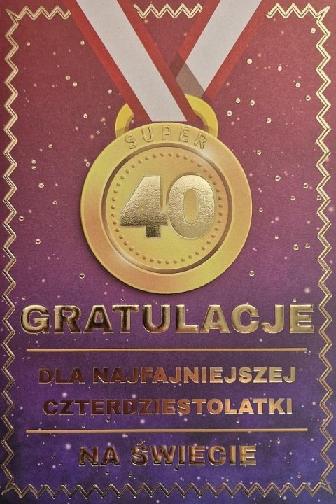 Karnet Urodziny 40 medal damskie