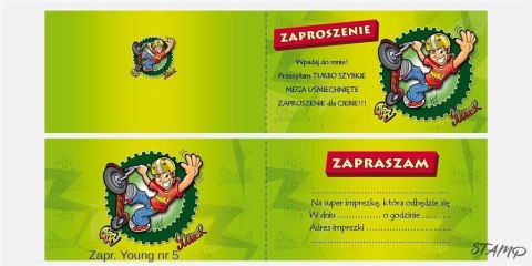 Zaproszenia Young Chłopiec wzór nr 05 10szt