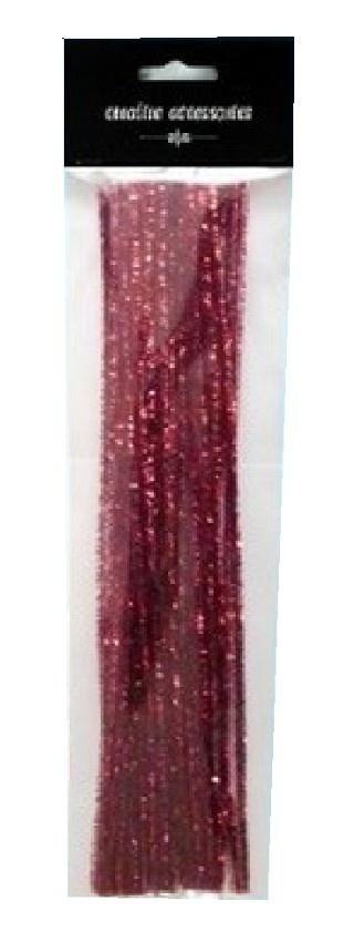 Druty chenille 30cm czerwony metallic 25szt