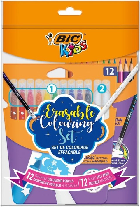 Zestaw Erasable flamastry 12 + kredki 12 BIC