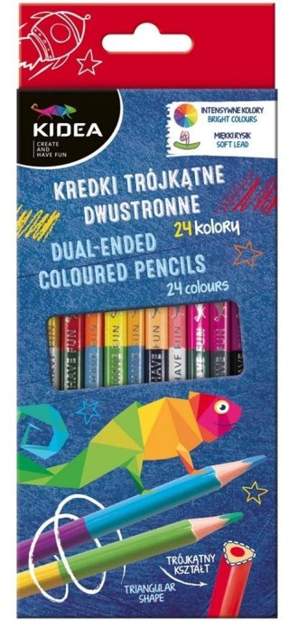 Kredki trójkątne dwustronne 24 kolory KIDEA